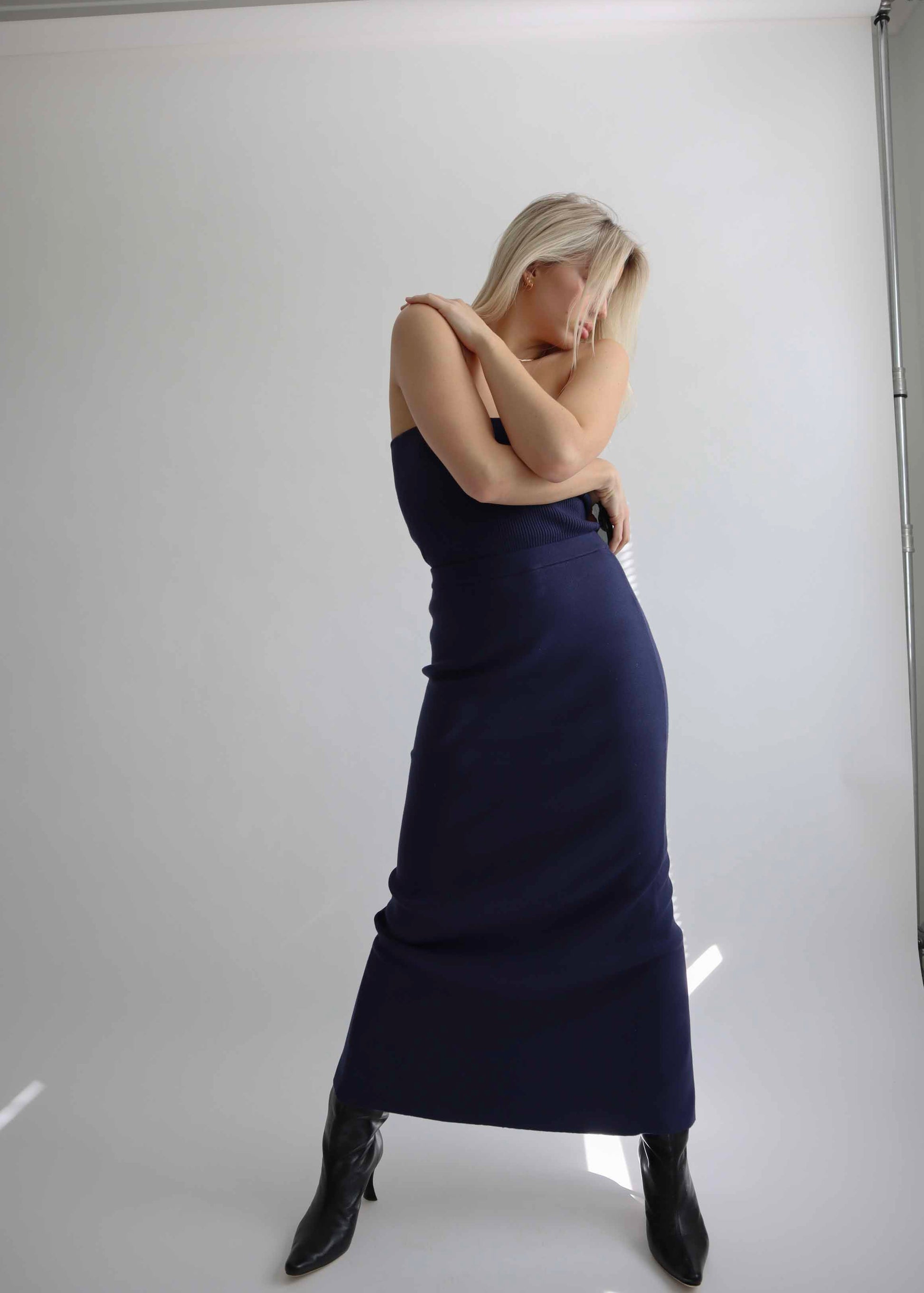 Public Figure Shop Ethical & Sustainable Fashion Sydney Australia  Harris Tapper Bandeau Anja knit top Navy Blue