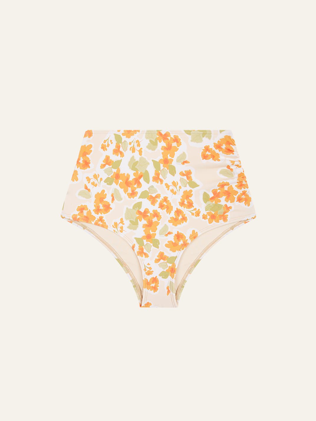  Public Figure | Peony Swim | Gathered High Bikini Pant - Lilium Floral Orange Print
